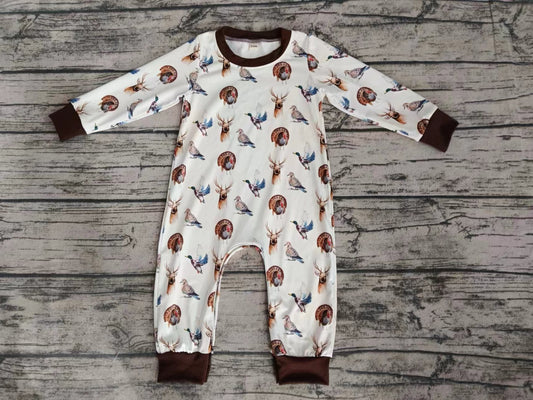 (Custom Design Preorder MOQ 5) Duck Deer Turkey Print Baby Kids Hunting Romper