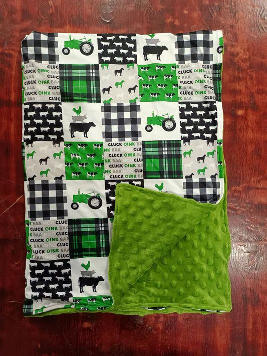 (Custom Design Preorder MOQ 5) Green Farm Print Baby Blanket