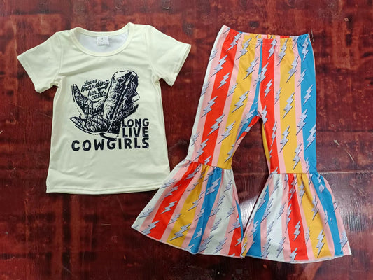 (Custom Design Preorder MOQ 5) Long Live Cowgirls Flash Print Girls Clothes Set