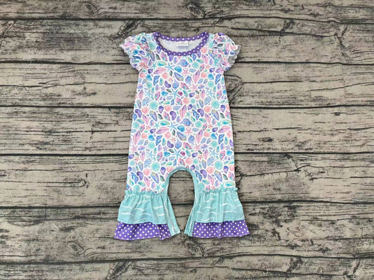 (Custom Design Preorder MOQ 5) Sea Shell Print Baby Girls Romper