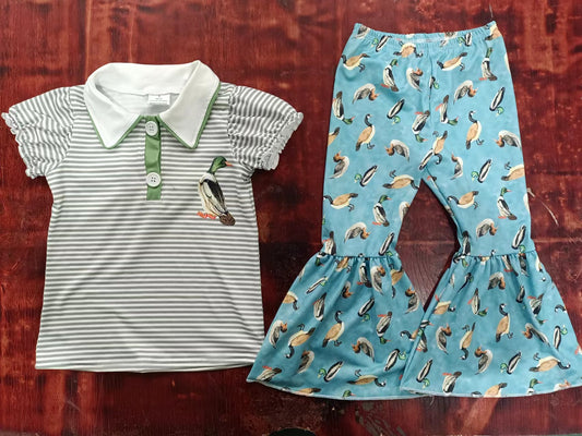 (Custom Design Preorder MOQ 5) Duck Print Girls Clothes Set