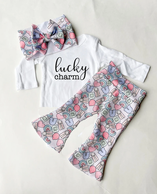 (Custom Design Preorder MOQ 5)  Lucky Charm Top Bell Pants Girls St. Patrick's Clothes Sets