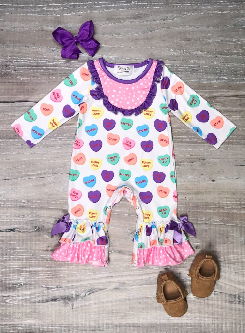 (Custom Design Preorder MOQ 5) Colorful Heart Baby Girls Valentine's Romper