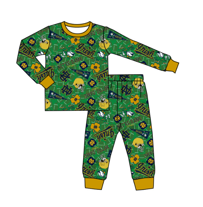 (Custom Design Preorder MOQ 5) Green Football Team's Print Kids Pajamas Clothes Set