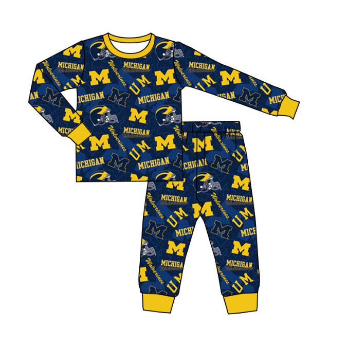 (Custom Design Preorder MOQ 5) Navy Football Team's Print Kids Pajamas Clothes Set