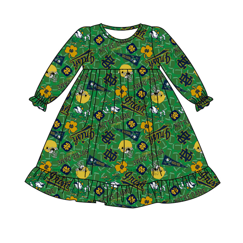 (Custom Design Preorder MOQ 5) Green Football Team's Print Girls Knee Length Dress