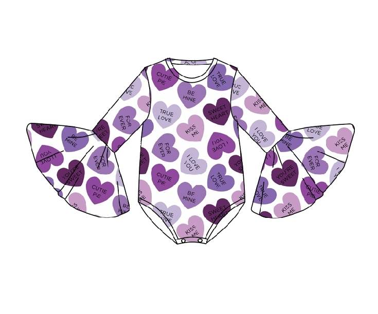 (Custom Design Preorder MOQ 5) Purple Heart Baby Girls Valentine's Romper