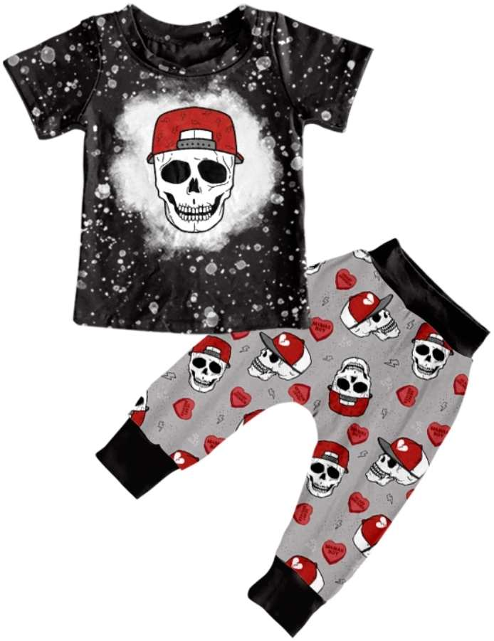 (Custom Design Preorder MOQ 5) Heart Print Boys Valentine's Clothes Set
