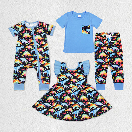 Colorful Dinosaur Print Sibling Matching Clothes