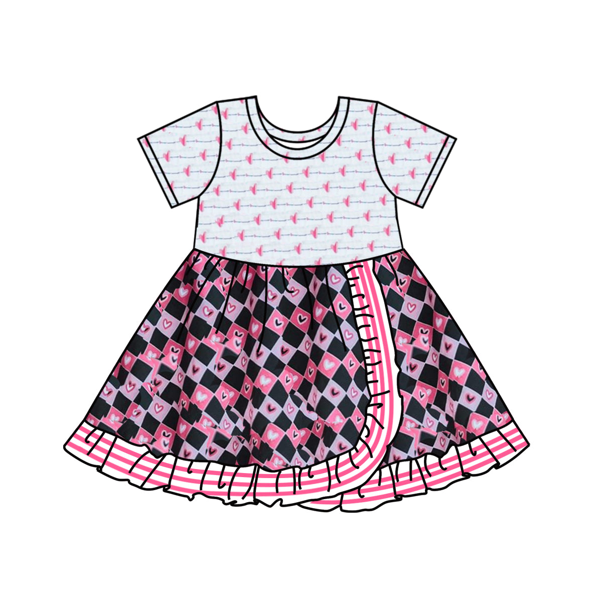 (Custom Design Preorder MOQ 5) Heart Print Girls Valentine's Knee Length Dress