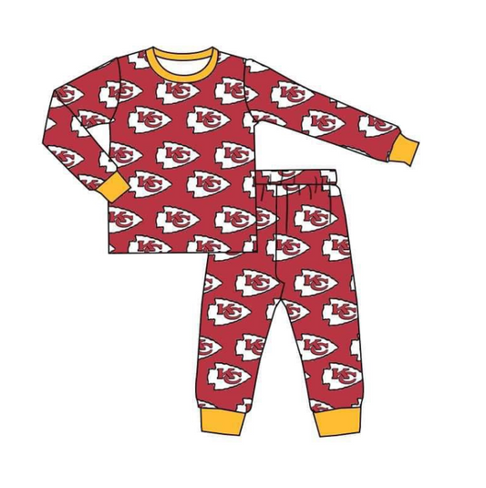 (Custom Design Preorder MOQ 5) Football Team's Red KC Print Boys Pajamas Clothes Set