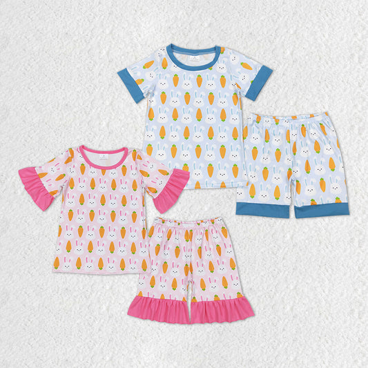 Bunny Carrots Print Sibling Easter Pajamas Matching Clothes