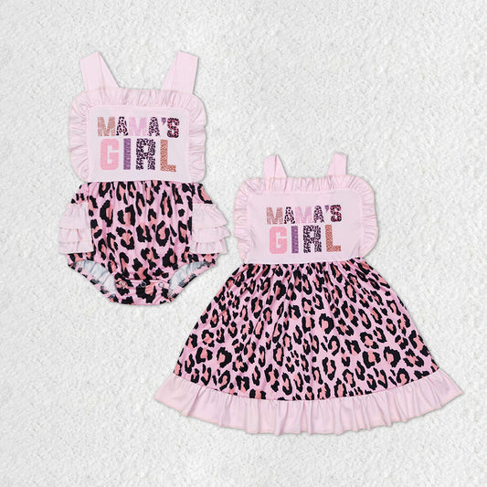 MAMA'S Girl Pink Leopard Print Sisters Matching Clothes