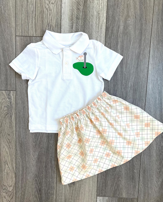 (Custom Design Preorder MOQ 5) Golf Hole Top Skirts Girls Summer Clothes Set