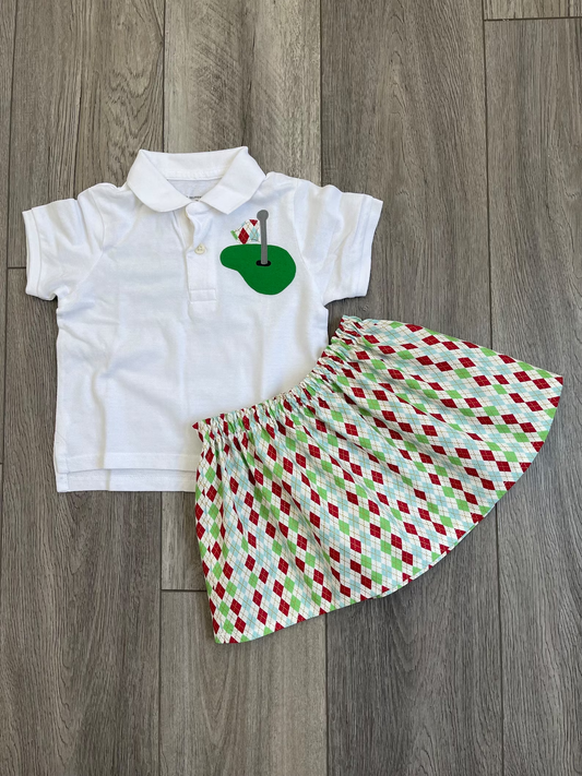 (Custom Design Preorder MOQ 5) Golf Hole Top Rhombus Skirts Girls Summer Clothes Set