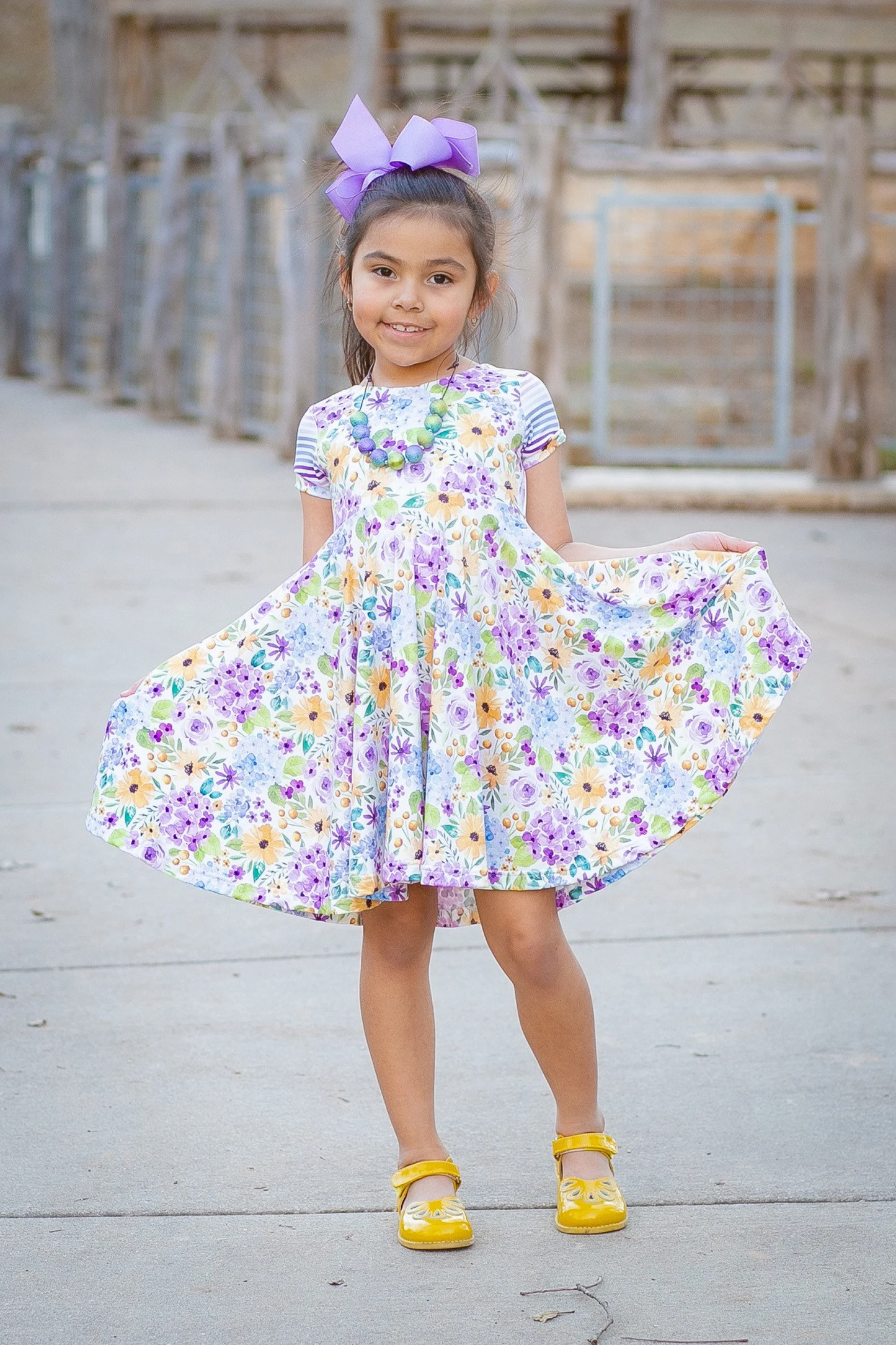 (Custom Design Preorder MOQ 5) Flowers Print Girls Summer Knee Length Dress