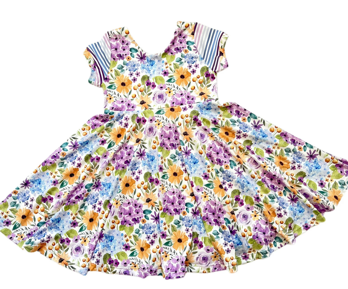 (Custom Design Preorder MOQ 5) Flowers Print Girls Summer Knee Length Dress