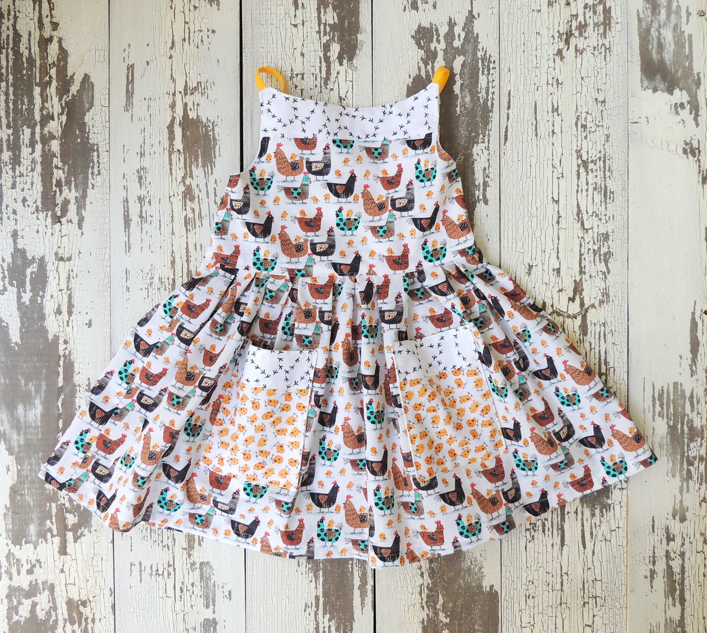 (Custom Design Preorder MOQ 5) Chicken Print Pockets Girls Summer Knee Length Dress