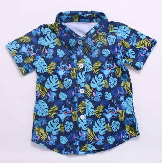 (Custom Design Preorder MOQ 5) Cartoon Animals Blue Print Boys Summer Tee Shirts Top