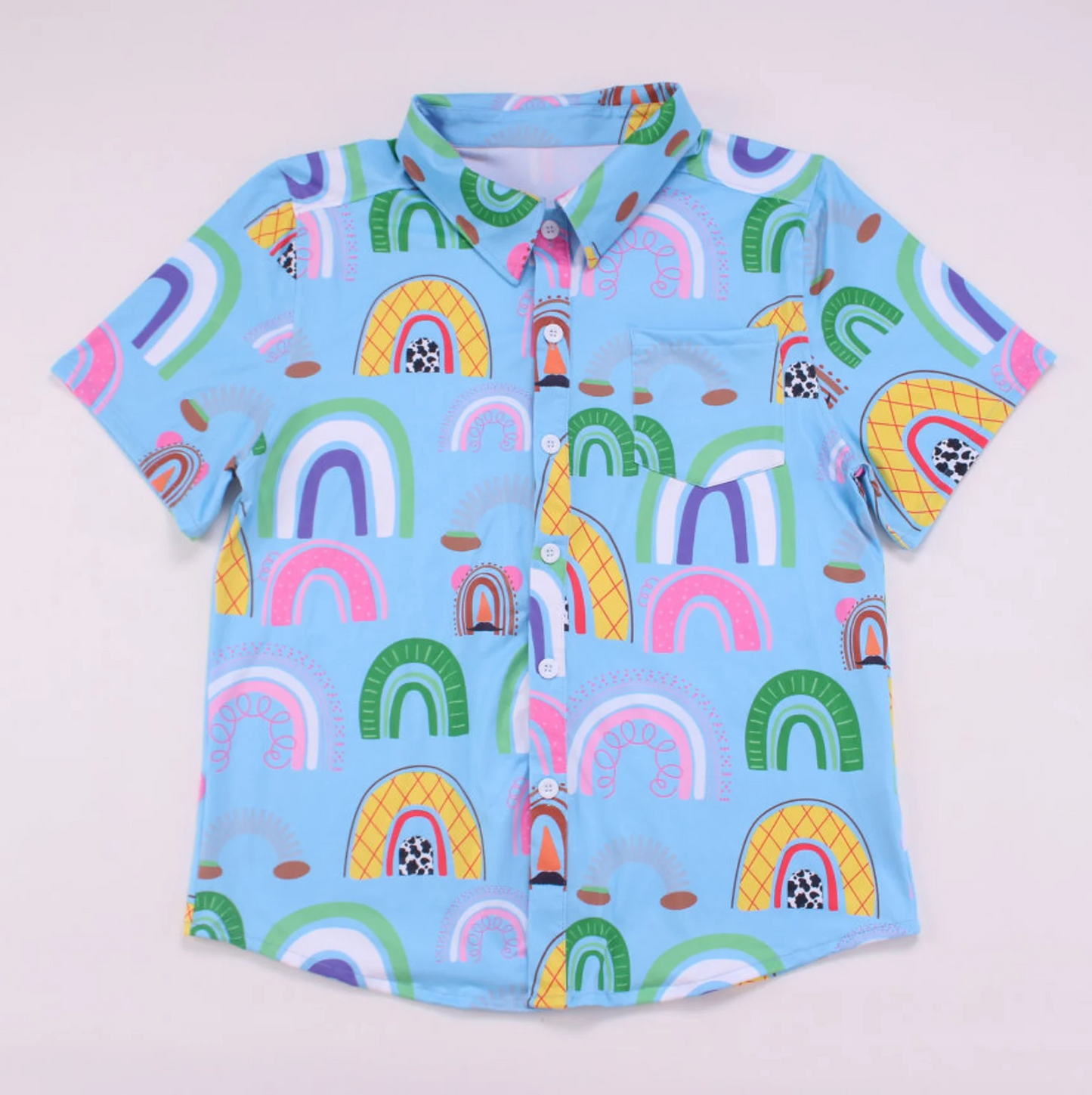 (Custom Design Preorder MOQ 5) Cartoon Figure Blue Rainbow Print Boys Summer Tee Shirts Top