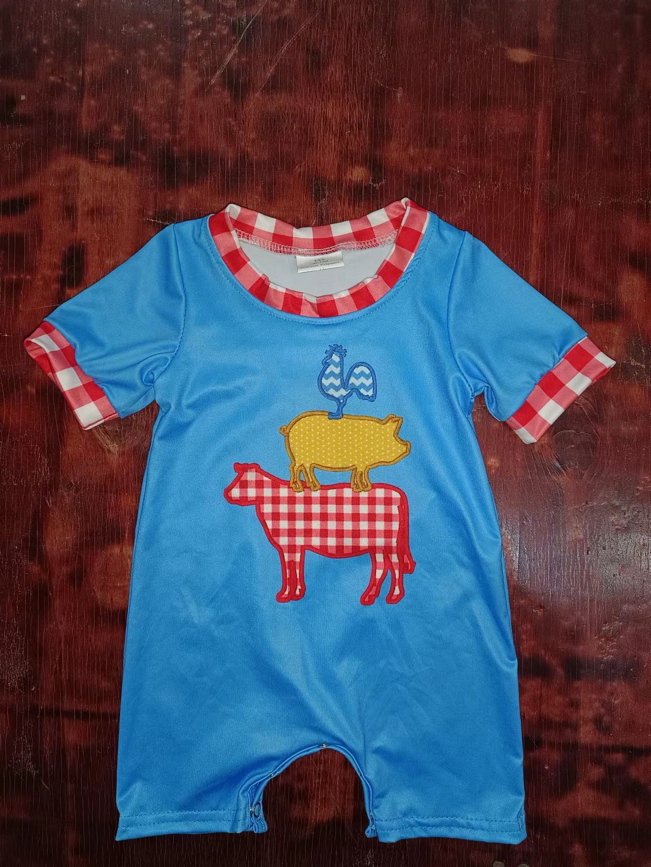 (Custom Design Preorder MOQ 5) Farm Animals Blue Print Baby Boys Summer Romper