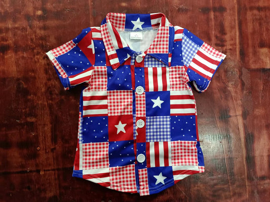 (Custom Design Preorder MOQ 5) Star Flags Print Boys 4th of July Tee Shirts Top