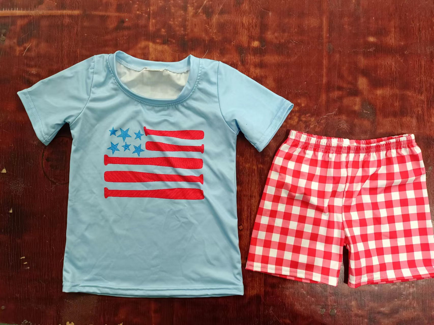 (Custom Design Preorder MOQ 5) Star Print Boys 4th of July Clothes Set