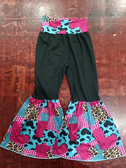 (Custom Design Preorder MOQ 5)  Wild Leopard Print Girls Bell Bottom Pants