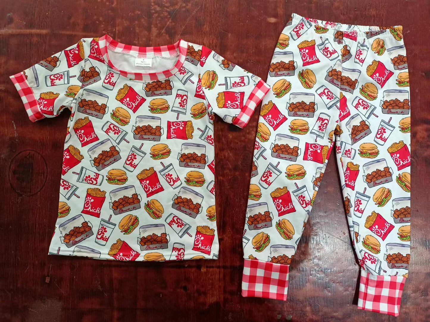 (Custom Design Preorder MOQ 5) Fries Hamburg Print Boys Pajamas Clothes Set