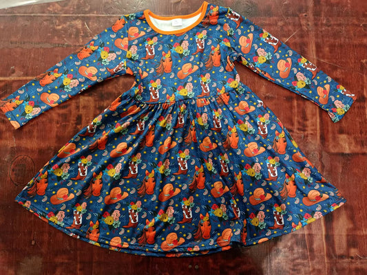(Custom Design Preorder MOQ 5) Horse Flowers Print Girls Knee Length Dress
