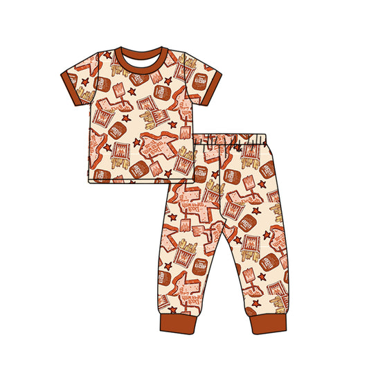 (Custom Design Preorder MOQ 5) Kids Western Print Short Sleeve Pajamas Clothes Set