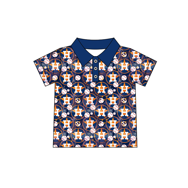 (Custom Design Preorder MOQ 5) Stars Baseball Print Boys Summer Polo Tee Shirts Top
