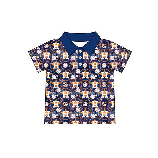 (Custom Design Preorder MOQ 5) Stars Baseball Print Boys Summer Polo Tee Shirts Top