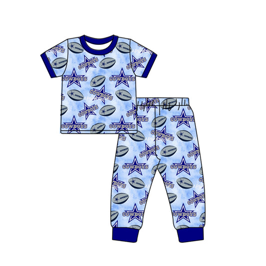 (Custom Design Preorder MOQ 5) Stars Cowboys Print Short Sleeve Kids Pajamas Clothes Set