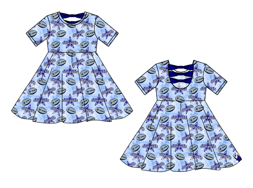 (Custom Design Preorder MOQ 5) Stars Cowboys Print Knee Length Summer Dress