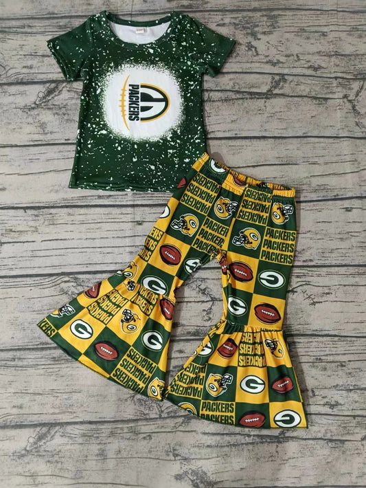 (Custom Design Preorder MOQ 5) Football Team's Print Girls Bell Pants Clothes Set