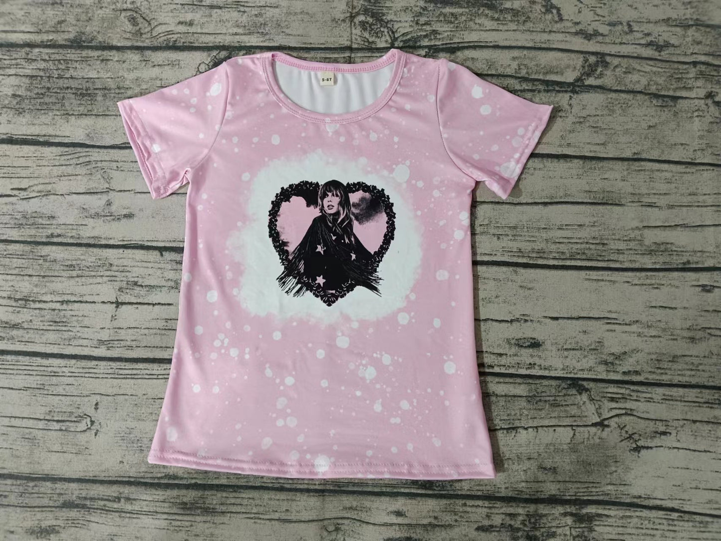(Custom Design Preorder MOQ 5) Pink Singer Print Girls Summer Tee Shirts Top