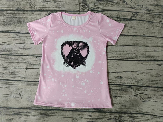 (Custom Design Preorder MOQ 5) Pink Singer Print Girls Summer Tee Shirts Top