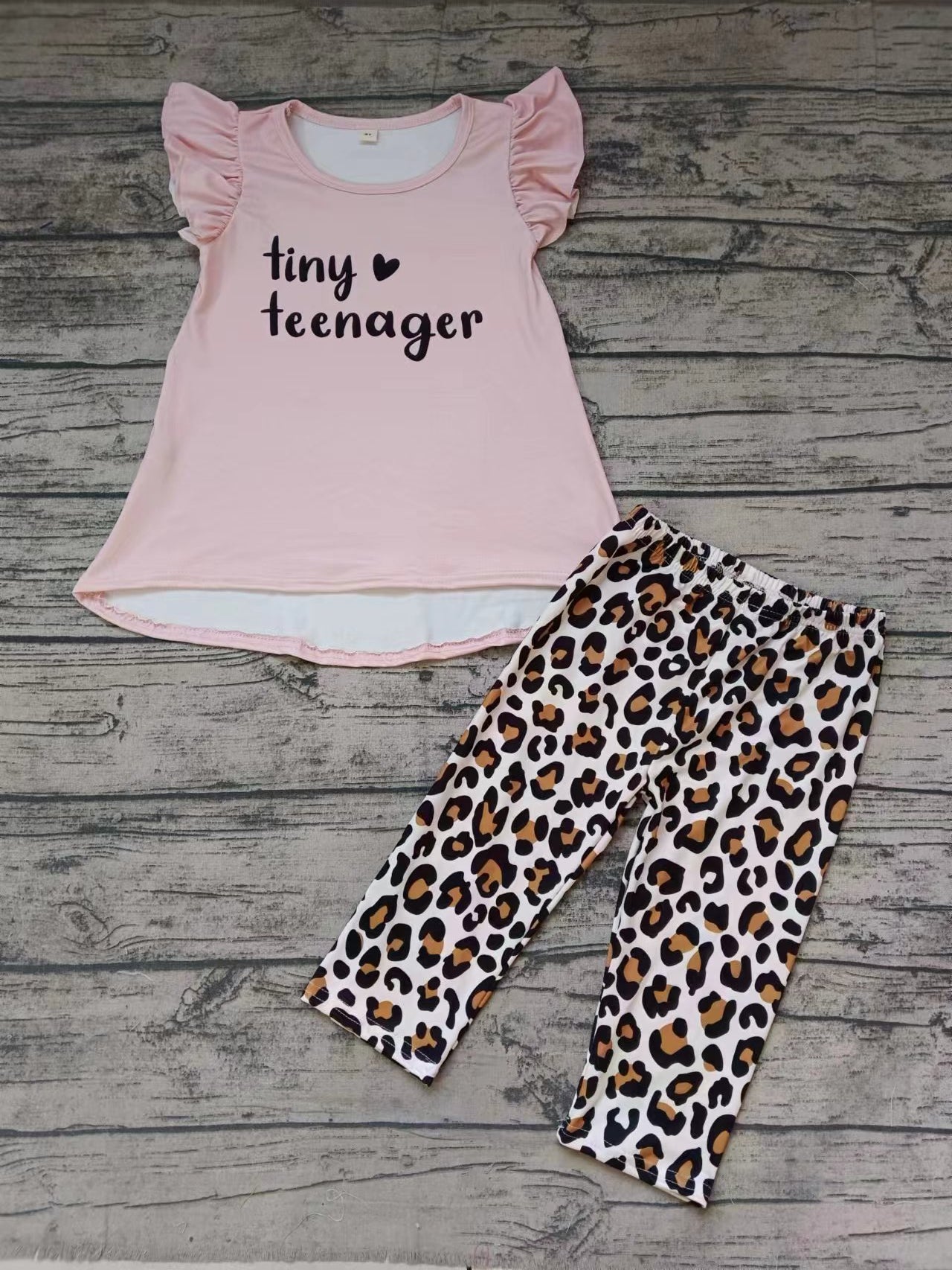 (Custom Design Preorder MOQ 5) Pink Top Leopard Legging Pants Girls Clothes Set