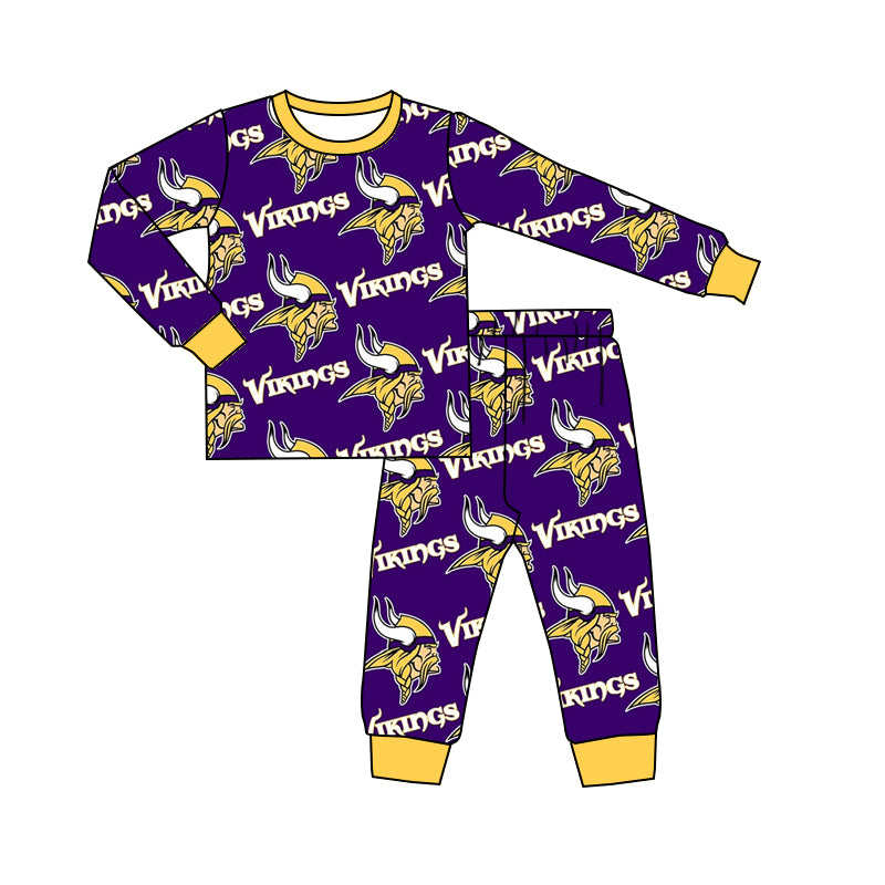 (Custom Design Preorder MOQ 5) Purple Football Team’s Print Kids Pajamas Clothes Set