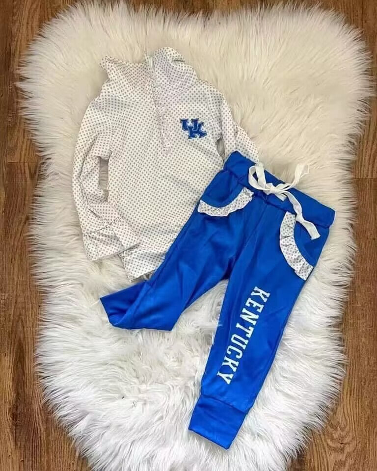 (Custom Design Preorder MOQ 5) Blue UK Football Team's Print Girls Clothes Sets