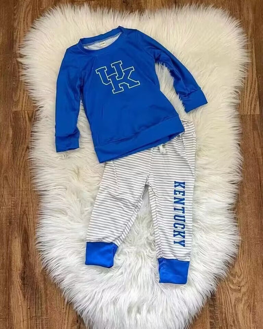 (Custom Design Preorder MOQ 5) Blue UK Football Team's Print Boys Clothes Sets