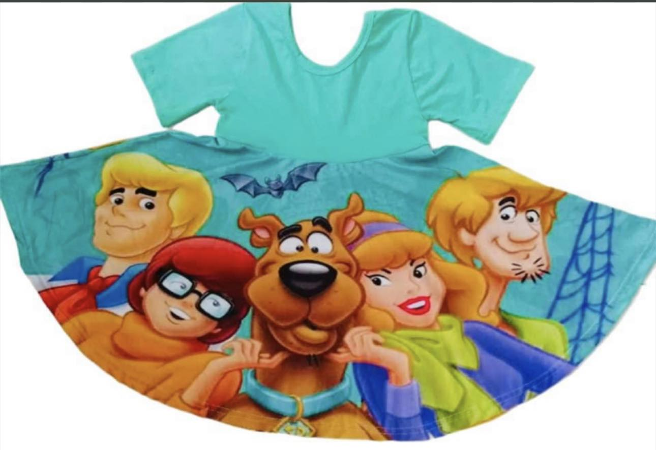 (Custom Design Preorder MOQ 5) Cartoon Dog Print Girls Summer Dress