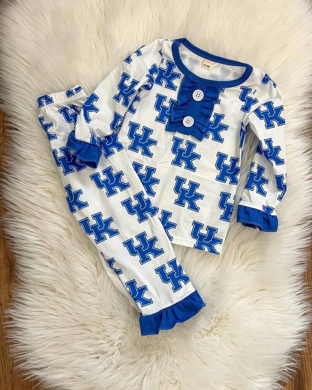 (Custom Design Preorder MOQ 5) Blue White UK Football Team's Print Boys Pajamas Clothes Sets