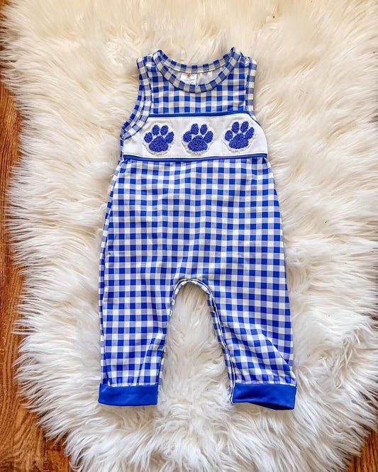 (Custom Design Preorder MOQ 5) Blue White UK Football Team's Print Baby Boys Romper