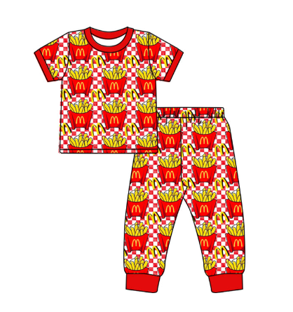 (Custom Design Preorder MOQ 5) Chips Red Print Kids Pajamas Clothes Set