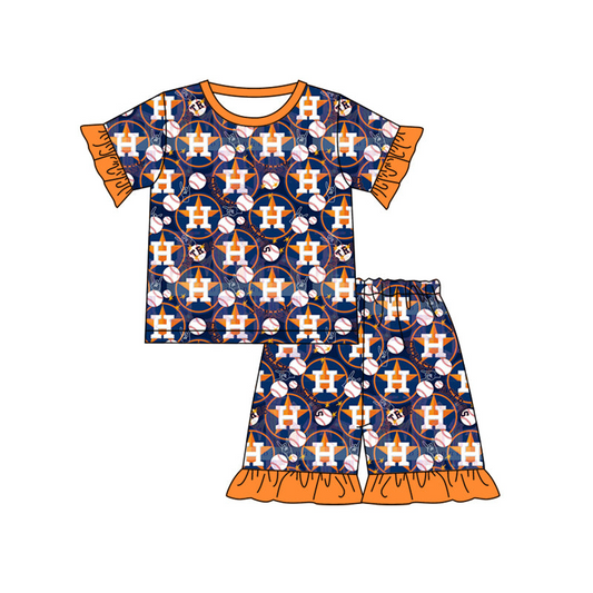 (Custom Design Preorder MOQ 5) Stars Baseball Print Kids Summer Pajamas Clothes Set