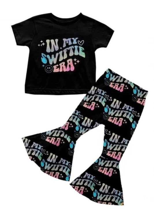 (Custom Design Preorder MOQ 5) Black Singer Print Girls Clothes Set