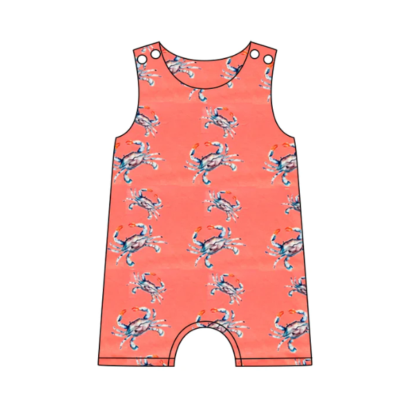 (Custom Design Preorder MOQ 5) Crab Print Baby Boys Summer Romper