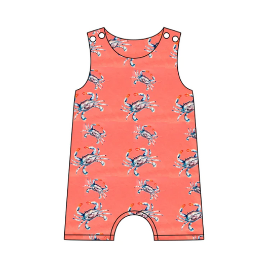 (Custom Design Preorder MOQ 5) Crab Print Baby Boys Summer Romper